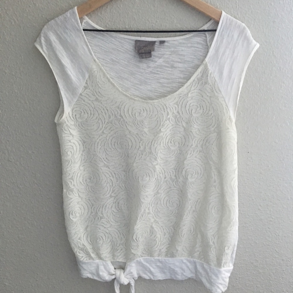 Anthro Vanessa Virginia White Lace Tie Front Top